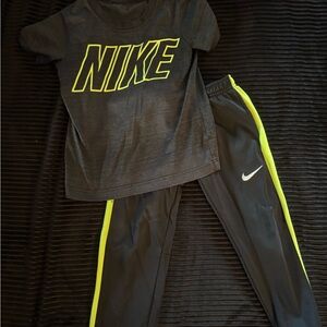 Nike Kids Black and Neon Yellow Tracksuit